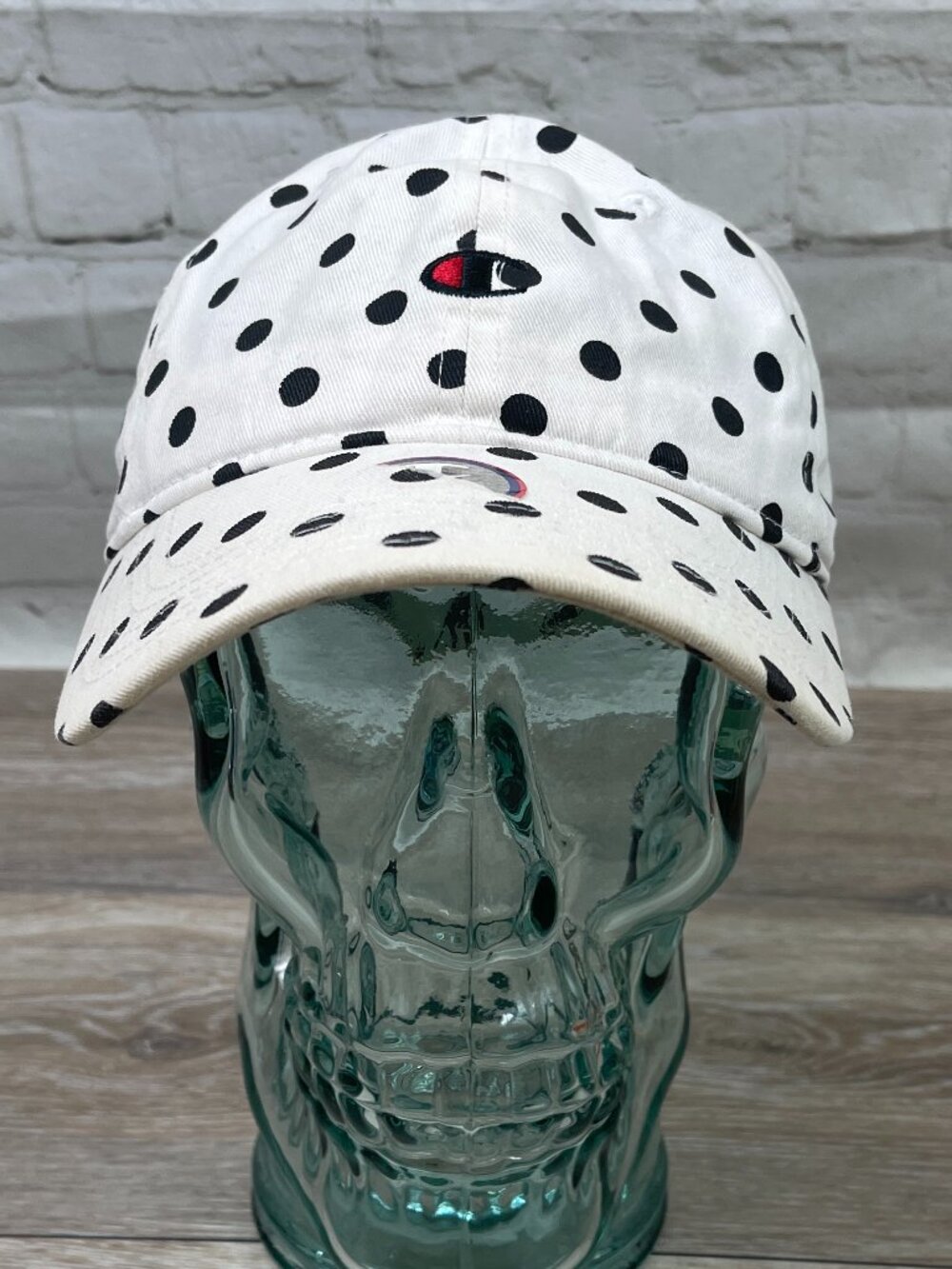 CHAMPION WOMEN'S WHITE WITH BLACK POLKA DOTS STRAP BACK HAT